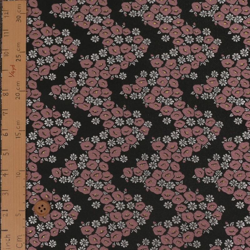 金襴生地(金らん) 椿波(黒/ピンク) 10cm単位 切り売り 京都西陣織物 モダンなつばき柄きんらん 和柄布 和風 帯や小物に