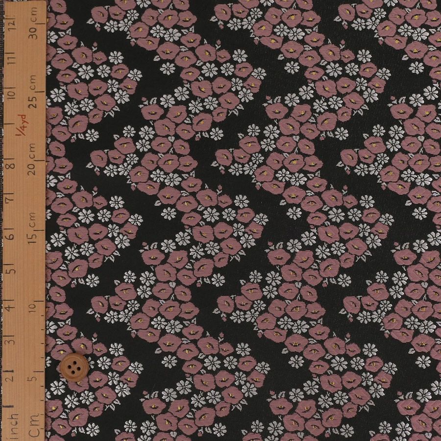 金襴生地(金らん) 椿波(黒/ピンク) 10cm単位 切り売り 京都西陣織物 モダンなつばき柄きんらん 和柄布 和風 帯や小物に