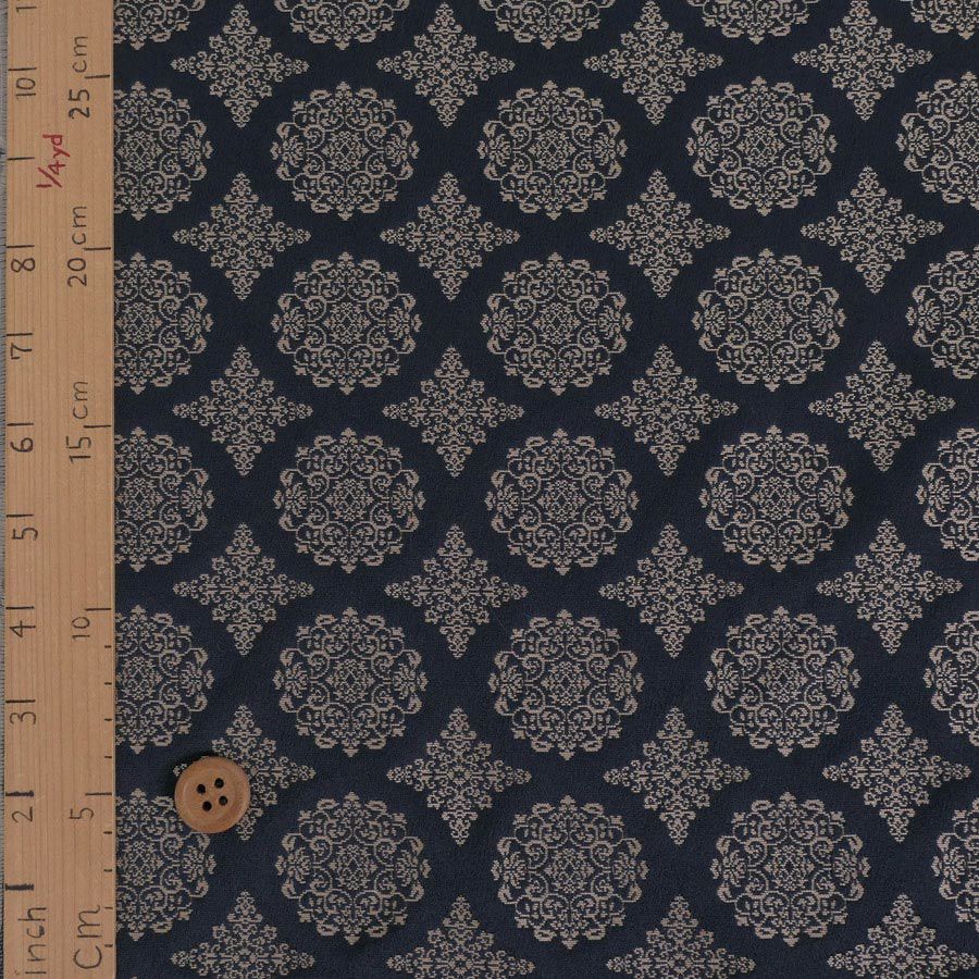 金襴生地(金らん) 稜華文(濃紺) 10cm単位 切り売り 正倉院文様 りょうかもんにしき 唐花文 上品なレース柄きんらん