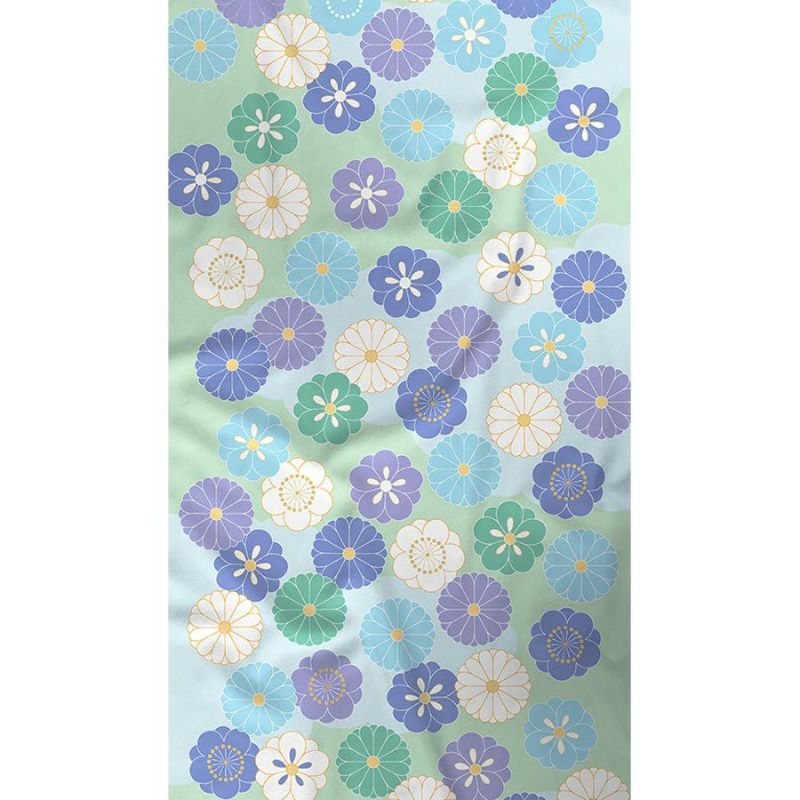 着物用洗える生地 菊梅並べ(ブルーグリーン) 1反売り(約12m) 七五三晴れ着生地 子ども着物反物 女の子可愛い和柄布地 花柄