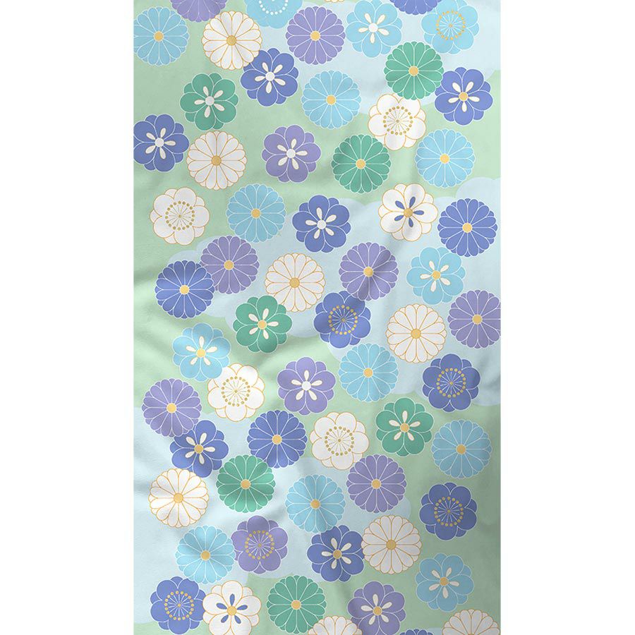 着物用洗える生地 菊梅並べ(ブルーグリーン) 1反売り(約12m) 七五三晴れ着生地 子ども着物反物 女の子可愛い和柄布地 花柄