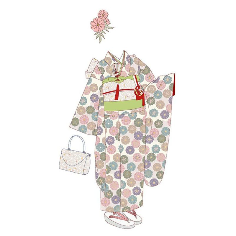 着物用洗える生地 菊梅並べ(くすみカラー) 1反売り(約12m) 七五三晴れ着生地 子ども着物反物 女の子可愛い和柄布地 花柄