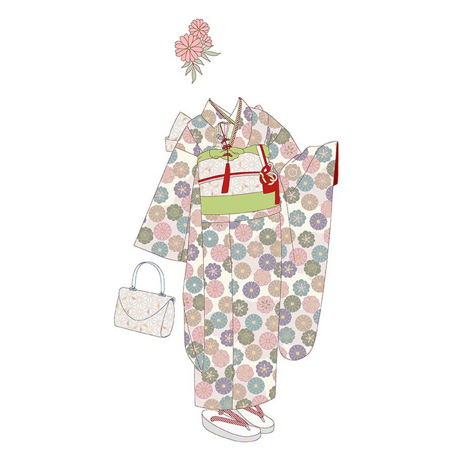 着物用洗える生地 菊梅並べ(くすみカラー) 1反売り(約12m) 七五三晴れ着生地 子ども着物反物 女の子可愛い和柄布地 花柄