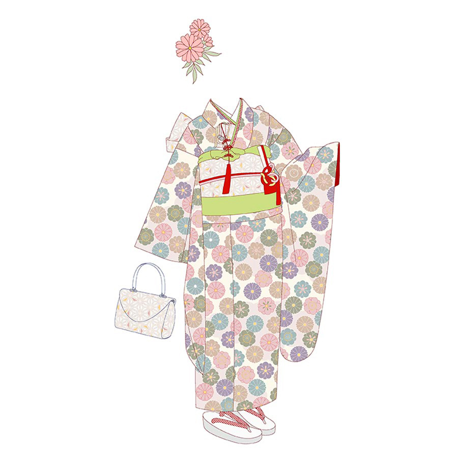 着物用洗える生地 菊梅並べ(くすみカラー) 1反売り(約12m) 七五三晴れ着生地 子ども着物反物 女の子可愛い和柄布地 花柄