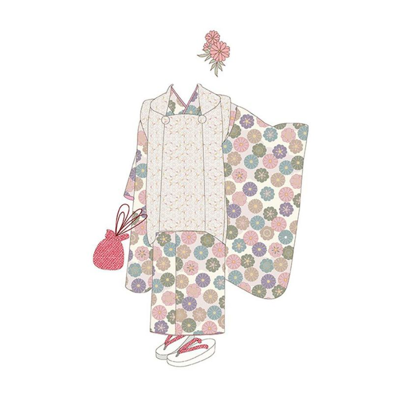 着物用洗える生地 菊梅並べ(くすみカラー) 1反売り(約12m) 七五三晴れ着生地 子ども着物反物 女の子可愛い和柄布地 花柄