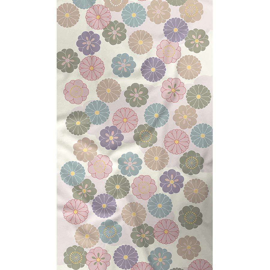 着物用洗える生地 菊梅並べ(くすみカラー) 1反売り(約12m) 七五三晴れ着生地 子ども着物反物 女の子可愛い和柄布地 花柄