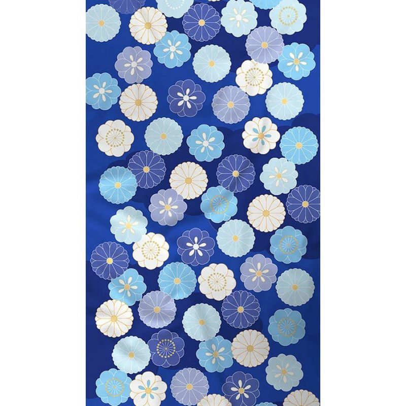 着物用洗える生地 菊梅並べ(青系) 1反売り(約12m) 七五三晴れ着生地 子ども着物反物 女の子可愛い和柄布 花柄紺色