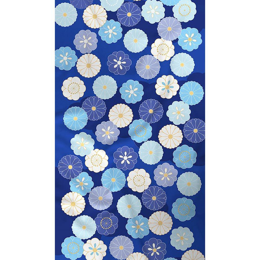 着物用洗える生地 菊梅並べ(青系) 1反売り(約12m) 七五三晴れ着生地 子ども着物反物 女の子可愛い和柄布 花柄紺色