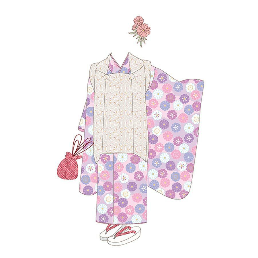 着物用洗える生地 菊梅並べ(ピンク) 1反売り(約12m) 七五三晴れ着生地 子ども着物反物 女の子可愛い和風花柄布地