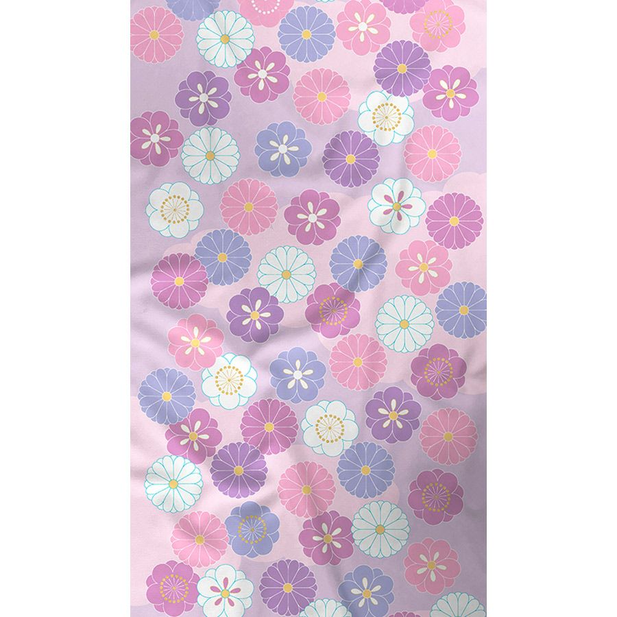着物用洗える生地 菊梅並べ(ピンク) 1反売り(約12m) 七五三晴れ着生地 子ども着物反物 女の子可愛い和風花柄布地
