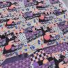 ポリちりめん生地 ガーデンパーティー(紫/黒) 10cm単位 切り売り ポリ縮緬 洗えるちりめん かわいい和モダン柄 ポップな和柄