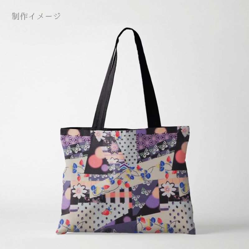 ポリちりめん生地 ガーデンパーティー(紫/黒) 10cm単位 切り売り ポリ縮緬 洗えるちりめん かわいい和モダン柄 ポップな和柄