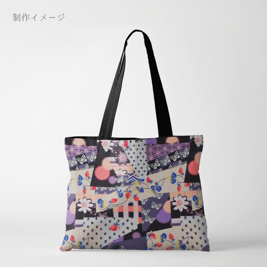 ポリちりめん生地 ガーデンパーティー(紫/黒) 10cm単位 切り売り ポリ縮緬 洗えるちりめん かわいい和モダン柄 ポップな和柄