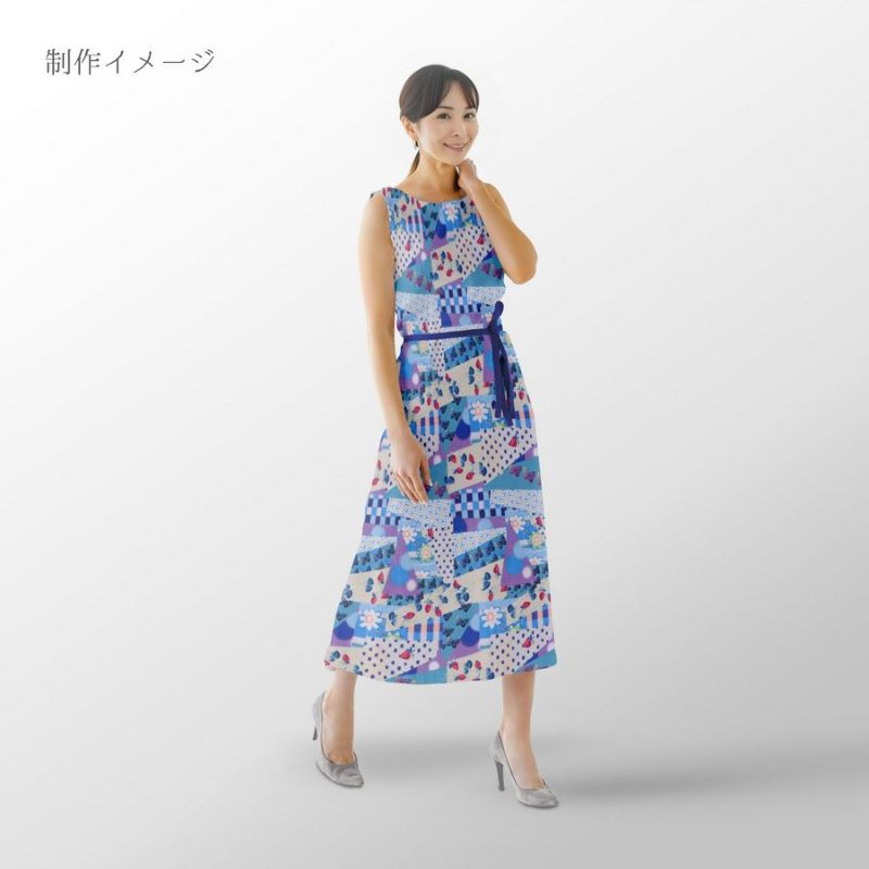 ポリちりめん生地 ガーデンパーティー(青) 10cm単位 切り売り カラフルな和モダン柄縮緬チリメン 衣装向きハンドメイド用