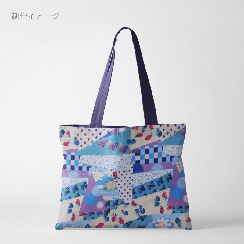 ポリちりめん生地 ガーデンパーティー(青) 10cm単位 切り売り カラフルな和モダン柄縮緬チリメン 衣装向きハンドメイド用