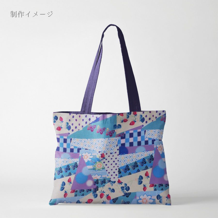 ポリちりめん生地 ガーデンパーティー(青) 10cm単位 切り売り カラフルな和モダン柄縮緬チリメン 衣装向きハンドメイド用