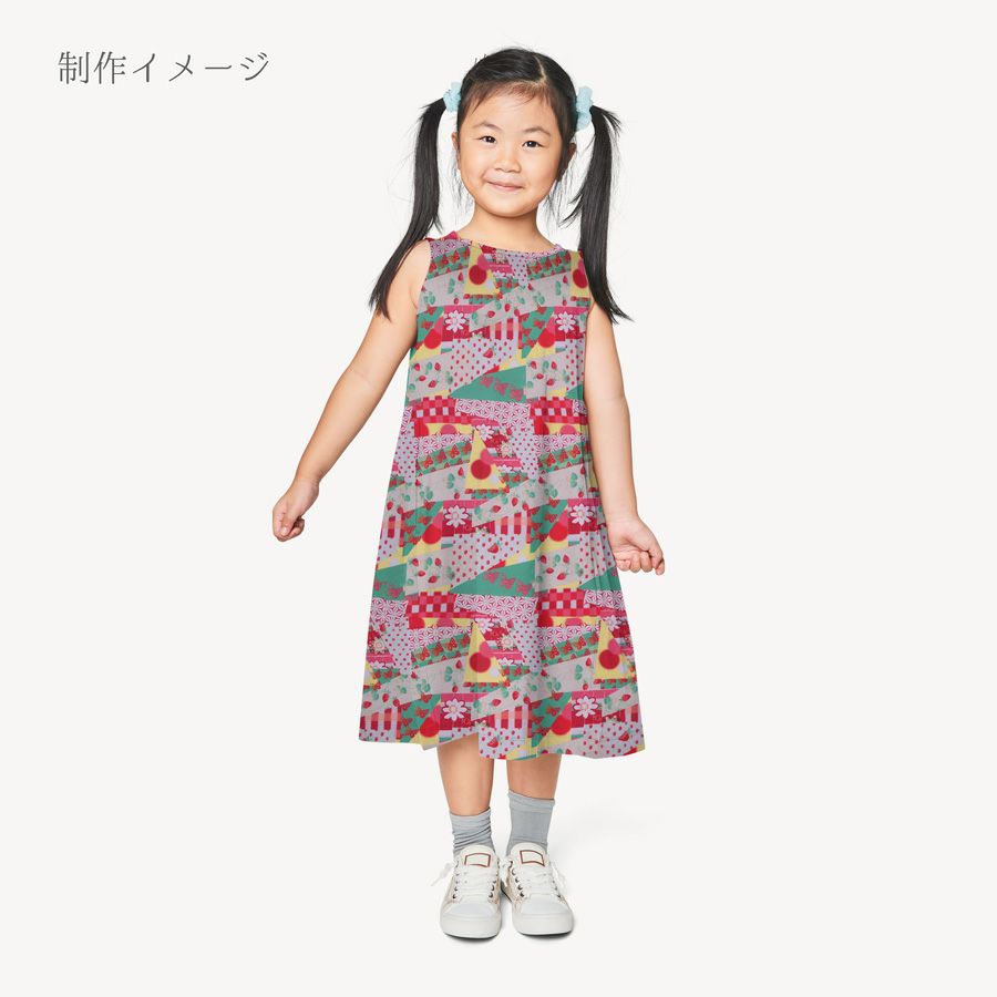 ポリちりめん生地 ガーデンパーティー(赤/緑) 10cm単位 切り売り ポリ縮緬 ポリエステルチリメン 和モダン エコバッグ ワンピース