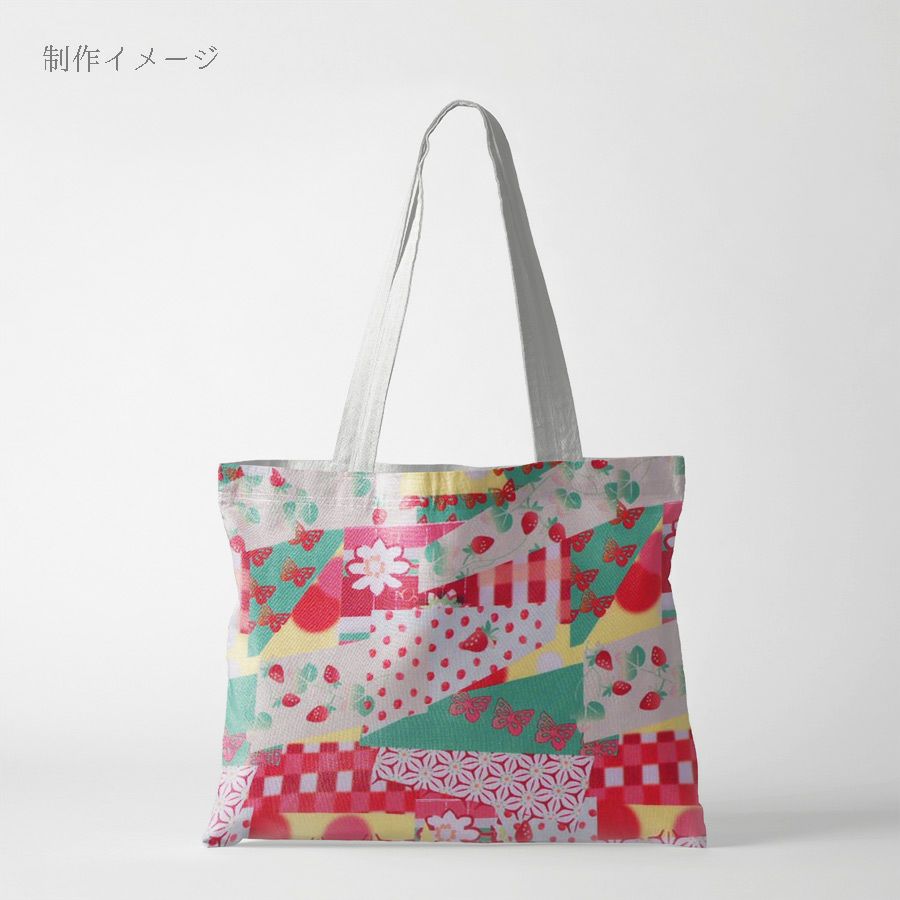 ポリちりめん生地 ガーデンパーティー(赤/緑) 10cm単位 切り売り ポリ縮緬 ポリエステルチリメン 和モダン エコバッグ ワンピース