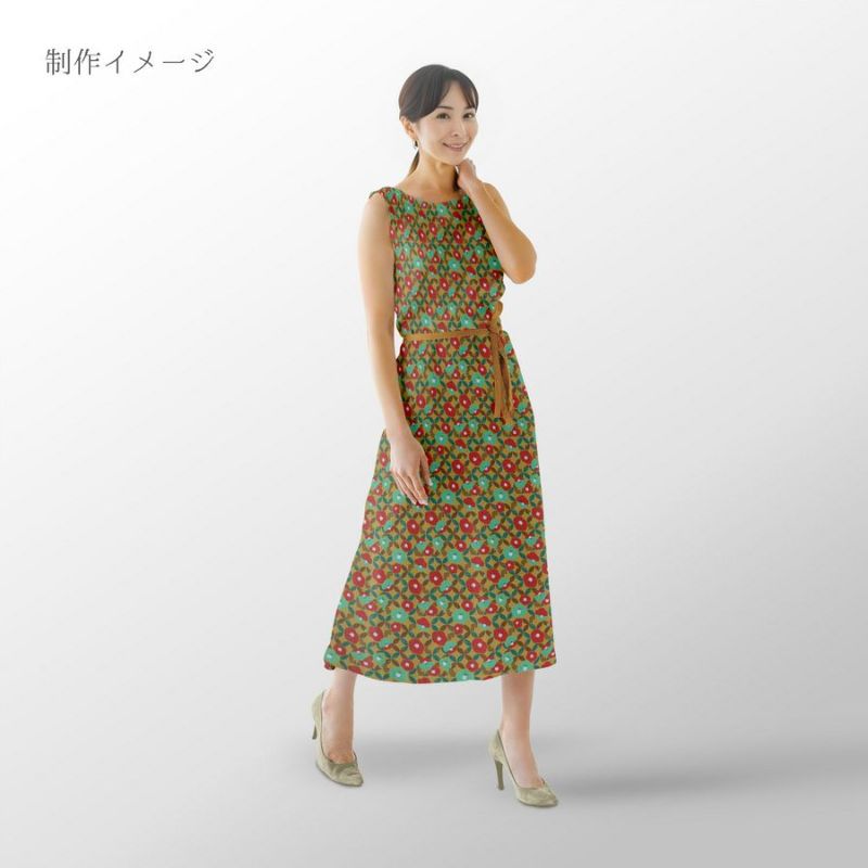 ポリちりめん生地 椿七宝(からし色) 10cm単位 切り売り 和の小物・洋服に 水洗い可能なポリエステル しっぽう つばき