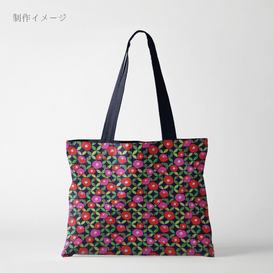 ポリちりめん生地 椿七宝(濃紺) 10cm単位 切り売り 和の小物・洋服に 水洗い可能なポリエステル しっぽう つばき