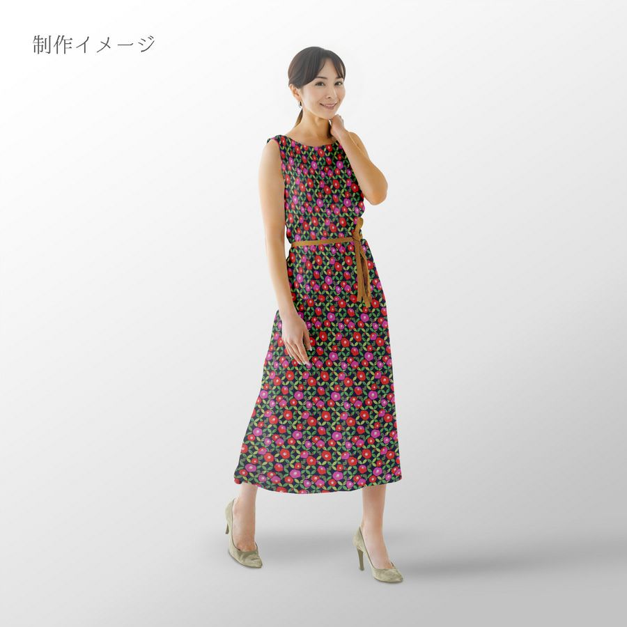 ポリちりめん生地 椿七宝(濃紺) 10cm単位 切り売り 和の小物・洋服に 水洗い可能なポリエステル しっぽう つばき