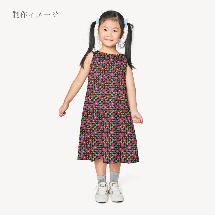 ポリちりめん生地 椿七宝(濃紺) 10cm単位 切り売り 和の小物・洋服に 水洗い可能なポリエステル しっぽう つばき