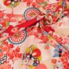 古布再現ちりめん生地 水辺の花景色(赤) 10cm単位 切り売り ビンテージ感ただよう手染めレーヨン縮緬/チリメン 七五三着物柄