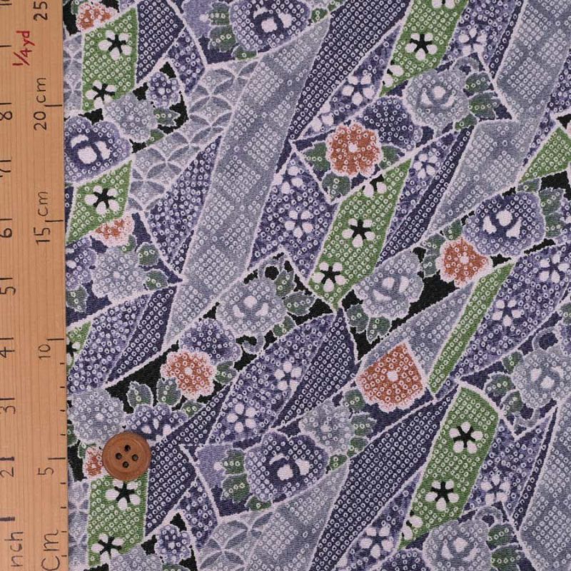 ちりめん生地 のしめ短冊(グレー) 10cm単位 切り売り ちりめん細工向きレーヨン縮緬 花柄かのこ柄 モノトーン和モダン