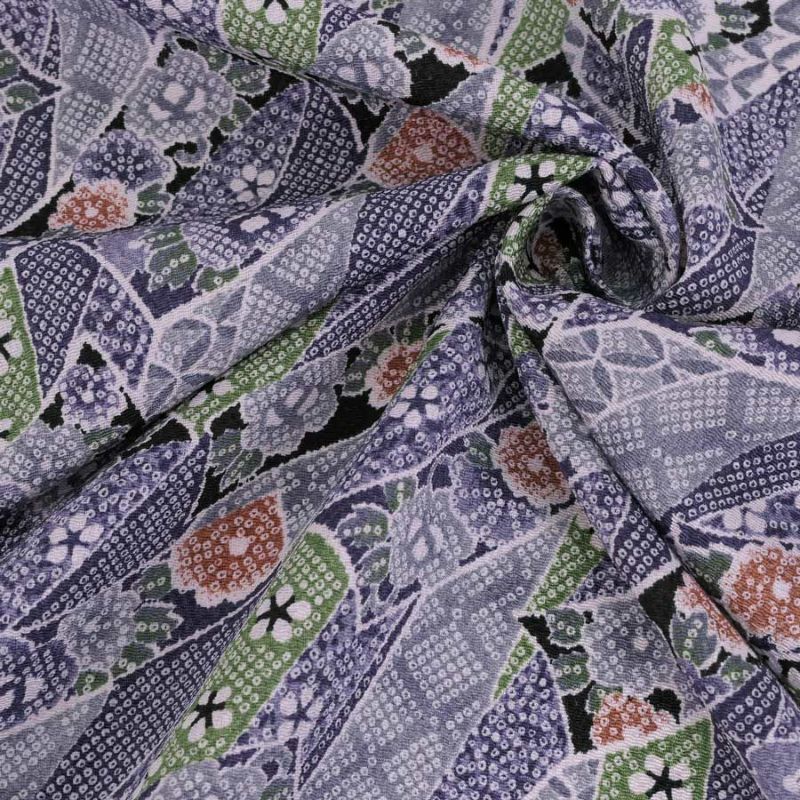 ちりめん生地 のしめ短冊(グレー) 10cm単位 切り売り ちりめん細工向きレーヨン縮緬 花柄かのこ柄 モノトーン和モダン