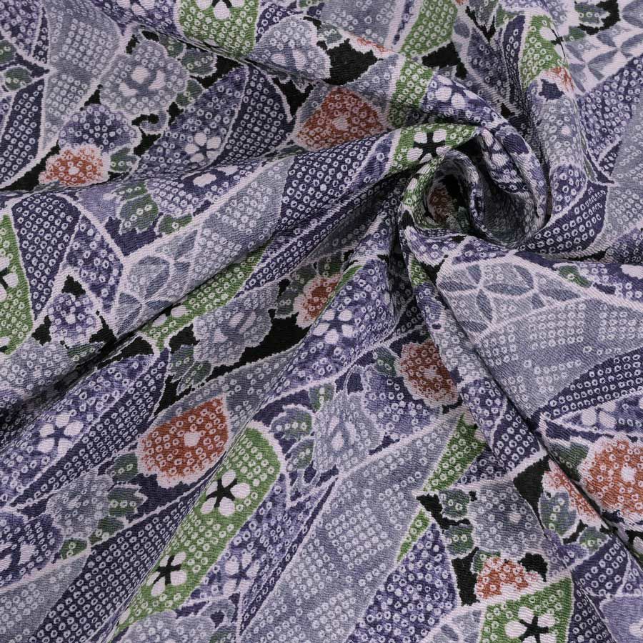 ちりめん生地 のしめ短冊(グレー) 10cm単位 切り売り ちりめん細工向きレーヨン縮緬 花柄かのこ柄 モノトーン和モダン