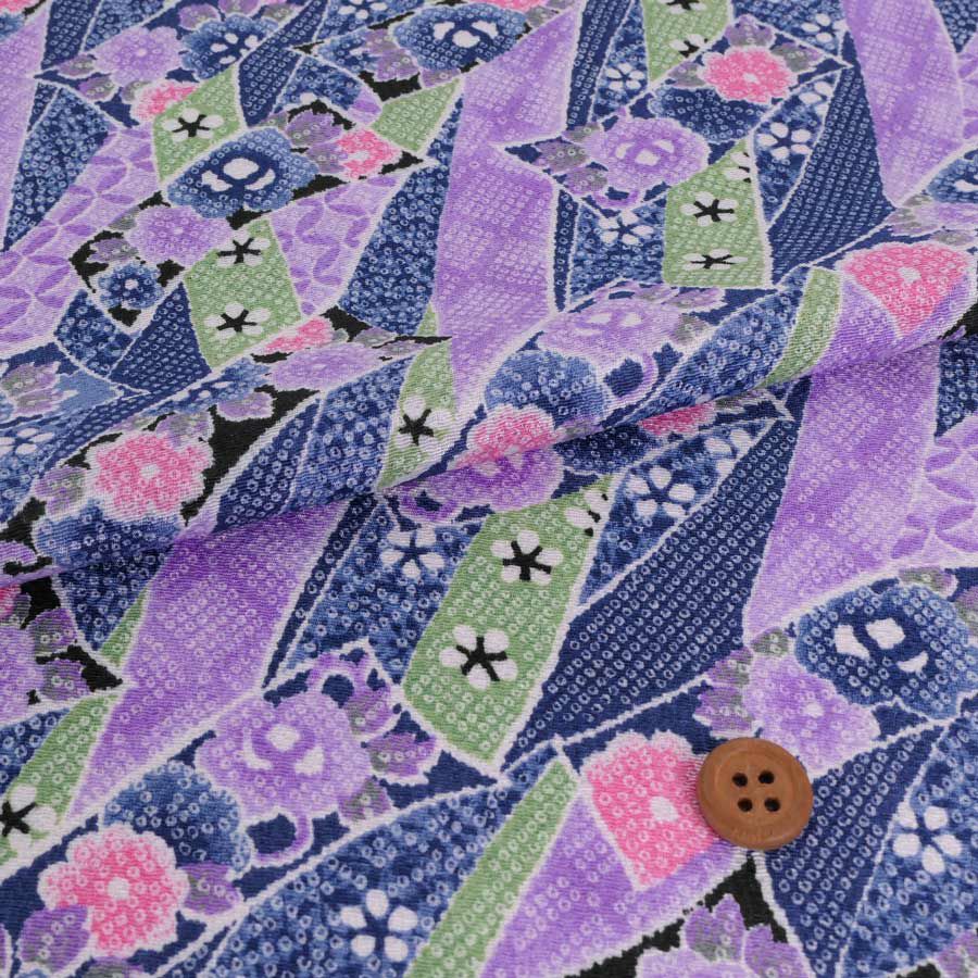 ちりめん生地 のしめ短冊(紺) 10cm単位 切り売り ちりめん細工向きレーヨン縮緬 花柄 鹿の子柄 青色ネイビーブルー