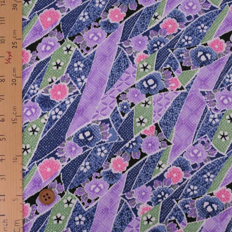 ちりめん生地 のしめ短冊(紺) 10cm単位 切り売り ちりめん細工向きレーヨン縮緬 花柄 鹿の子柄 青色ネイビーブルー