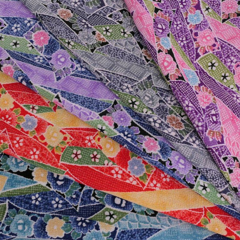 ちりめん生地 のしめ短冊(紺) 10cm単位 切り売り ちりめん細工向きレーヨン縮緬 花柄 鹿の子柄 青色ネイビーブルー