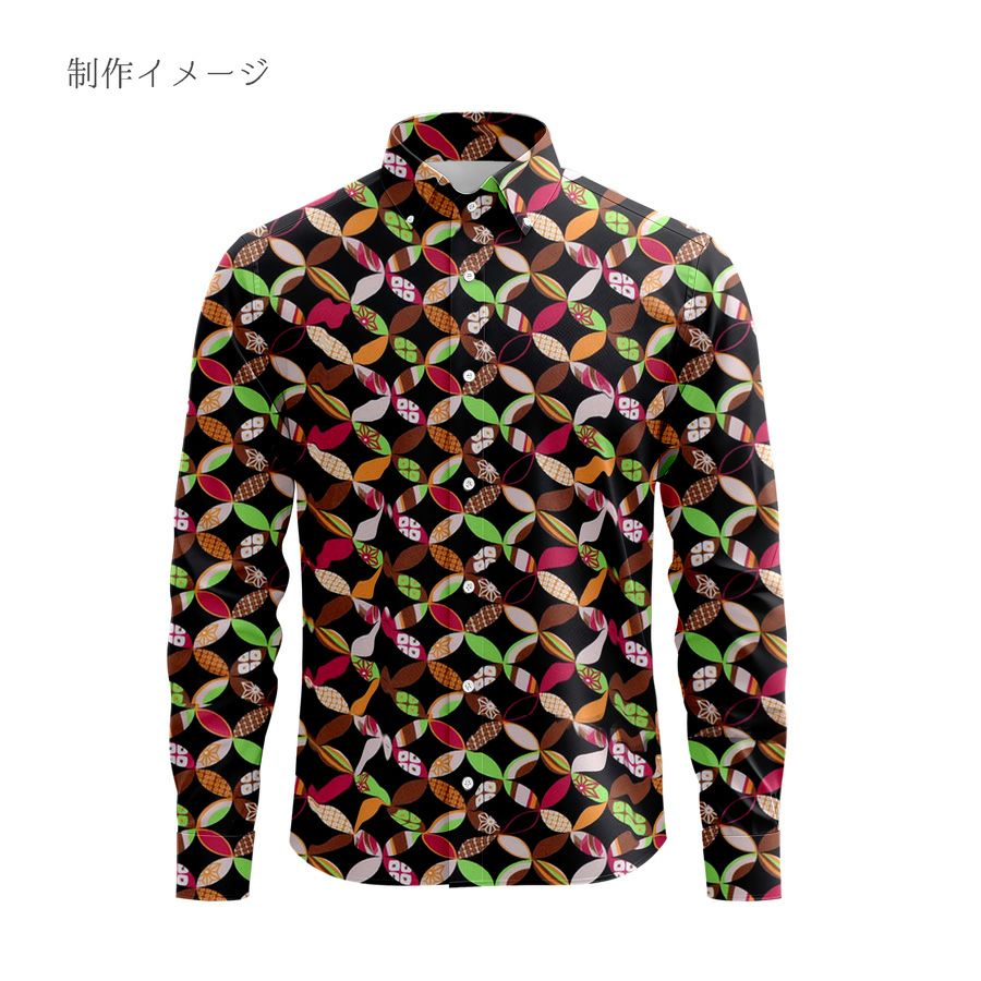 ポリちりめん生地 彩り七宝(黒) 10cm単位 切り売り 和モダン柄和調布地 よさこい衣装・洋服地 おしゃれ和雑貨に