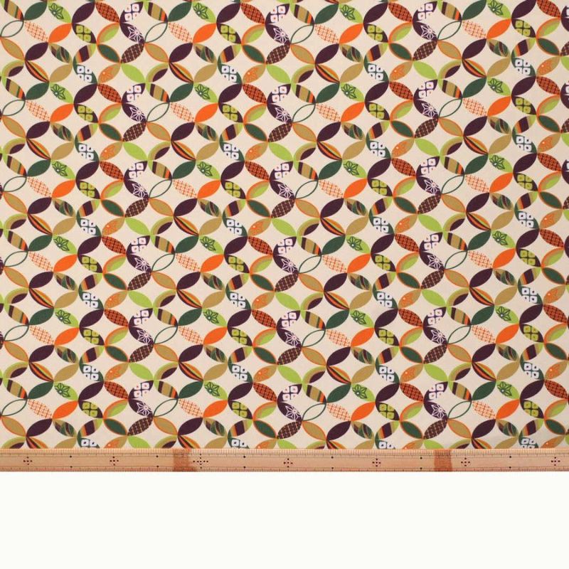 ポリちりめん生地 彩り七宝(アイボリー) 10cm単位 切り売り よさこい衣装や洋服に 水洗い可能ポリエステルチリメン 七宝柄