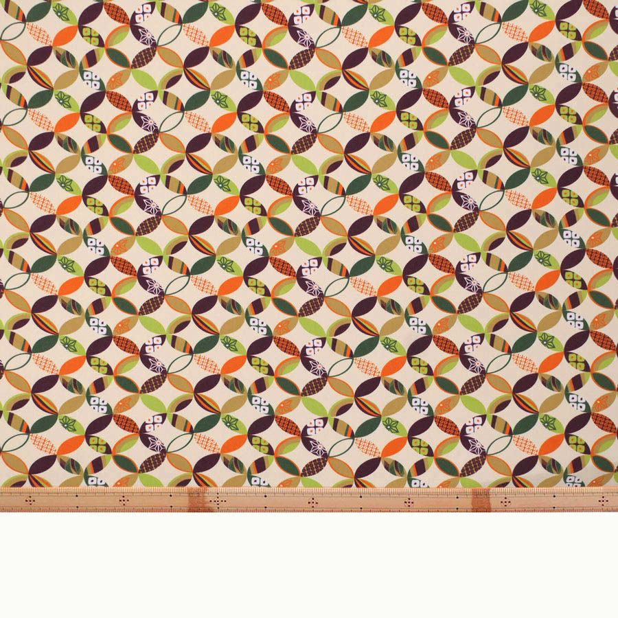 ポリちりめん生地 彩り七宝(アイボリー) 10cm単位 切り売り よさこい衣装や洋服に 水洗い可能ポリエステルチリメン 七宝柄