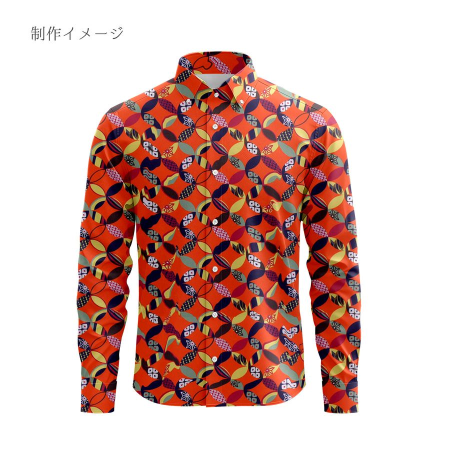 ポリちりめん生地 彩り七宝(柿色) 10cm単位 切り売り よさこい衣装・洋服に 水洗い可能なポリエステル縮緬 七宝模様