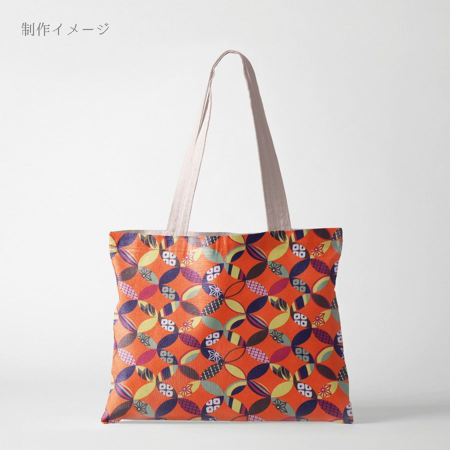 ポリちりめん生地 彩り七宝(柿色) 10cm単位 切り売り よさこい衣装・洋服に 水洗い可能なポリエステル縮緬 七宝模様