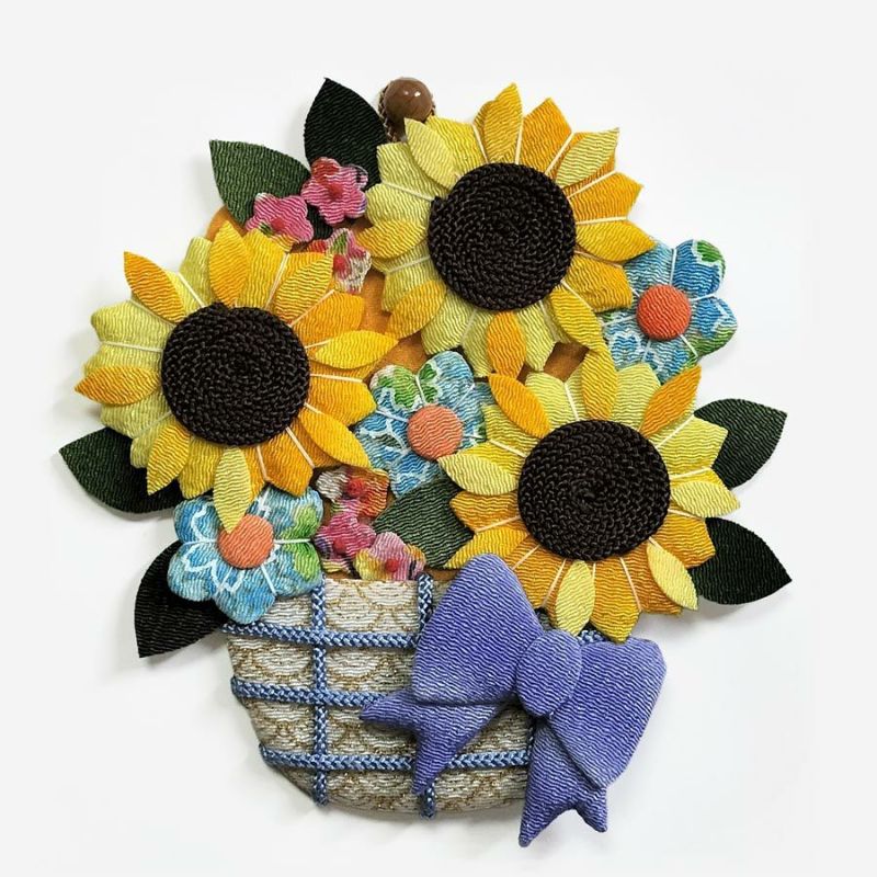 押絵キット ひまわりの花籠 和風クラフト 夏休みに 初心者OKちりめん細工 押し絵で向日葵