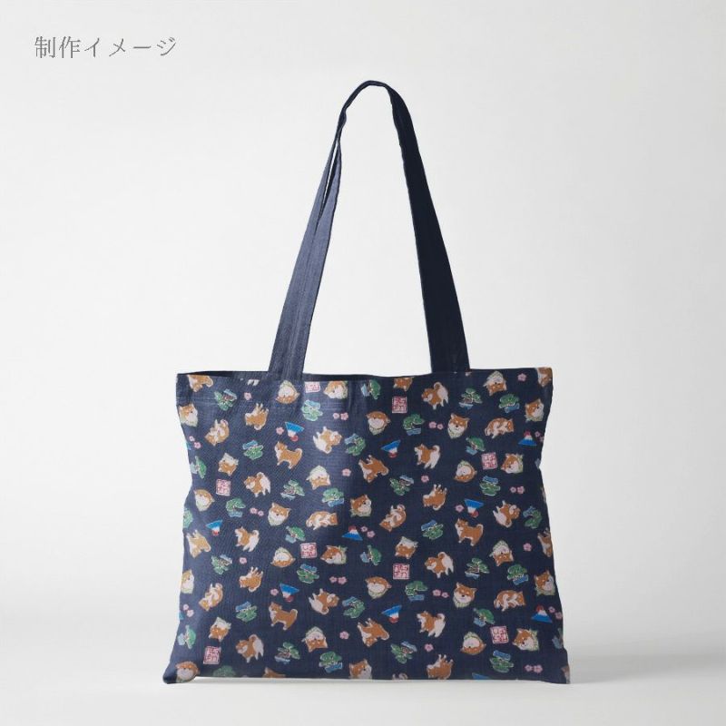 和柄コットン生地 柴犬びより(藍墨/あいずみ) 10cm単位 切り売り 和風柄ドビークロス 和調木綿プリント コッカ シバジャパン柄