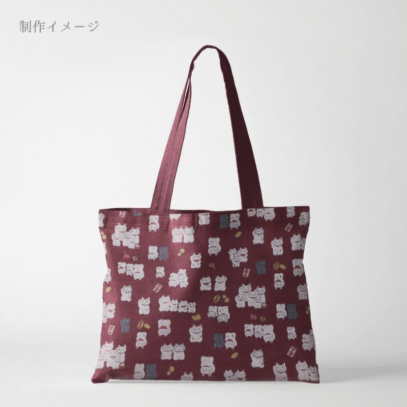 和柄コットン生地 招き猫ファミリー(えんじ色) 10cm単位 切り売り 和風柄ドビー生地 和調木綿プリント KOKKAコッカHappy Cats