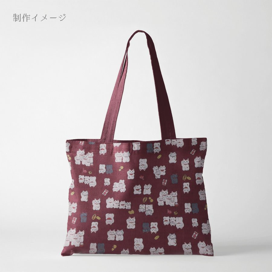 和柄コットン生地 招き猫ファミリー(えんじ色) 10cm単位 切り売り 和風柄ドビー生地 和調木綿プリント KOKKAコッカHappy Cats