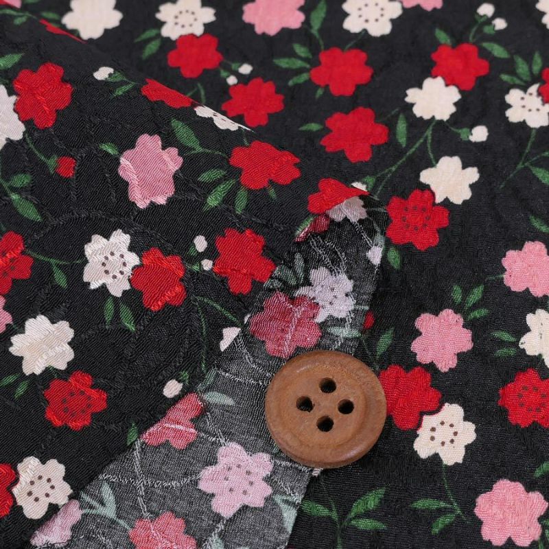 ポリジャガードちりめん生地 可憐な小桜(黒)10cm単位 切り売り ポリエステルチリメンジャカード和調プリント 小花柄 さくら柄