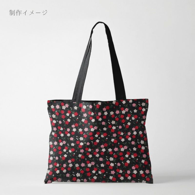 ポリジャガードちりめん生地 可憐な小桜(黒)10cm単位 切り売り ポリエステルチリメンジャカード和調プリント 小花柄 さくら柄