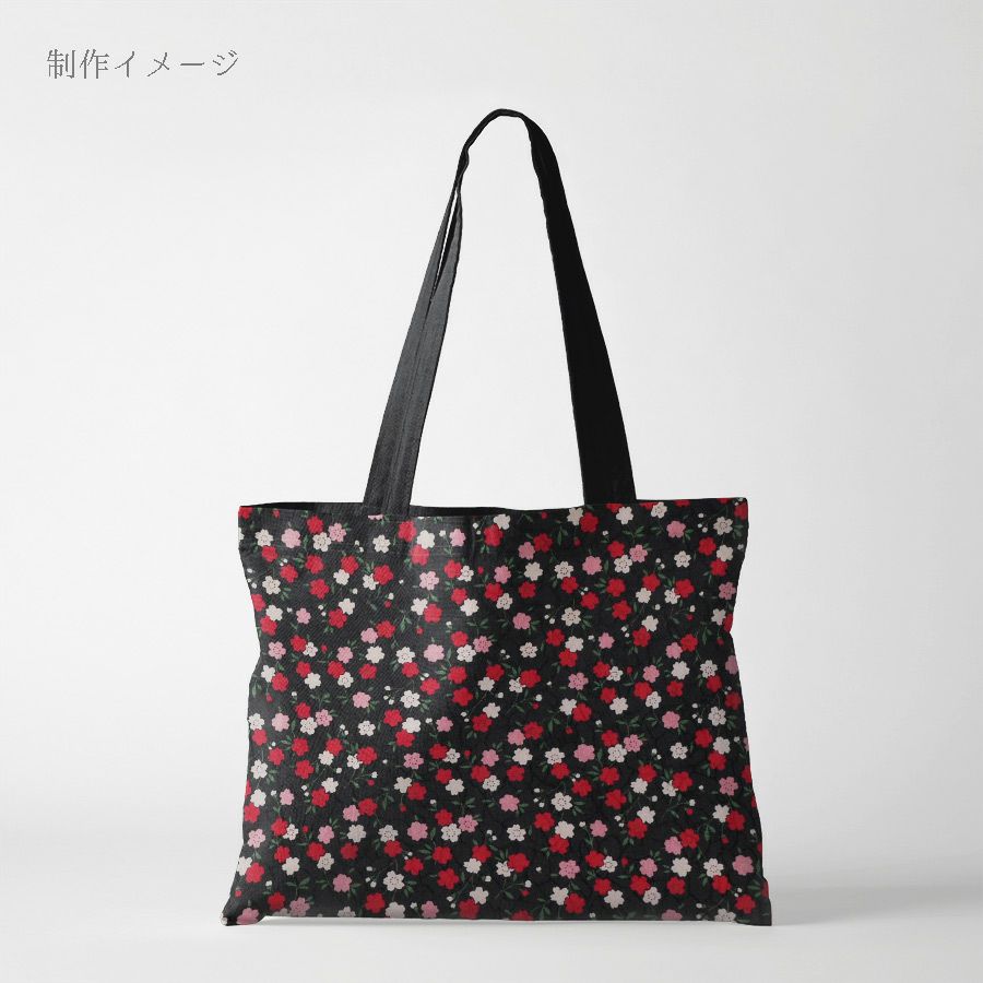 ポリジャガードちりめん生地 可憐な小桜(黒)10cm単位 切り売り ポリエステルチリメンジャカード和調プリント 小花柄 さくら柄