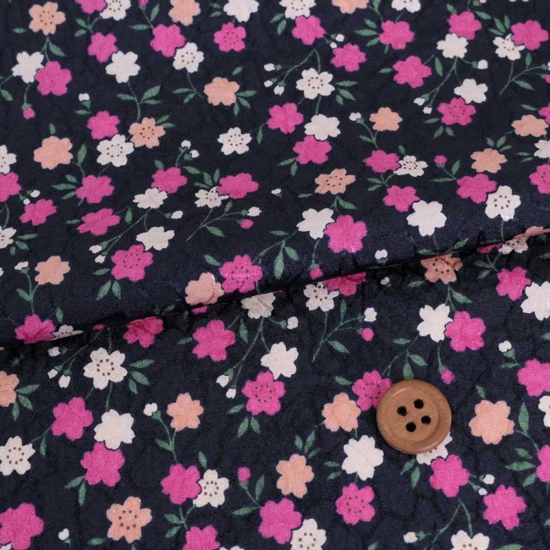 ポリジャガードちりめん生地 可憐な小桜(濃紺)10cm単位 切り売り ポリエステルチリメンジャカード和調プリント 巾着・和小物に