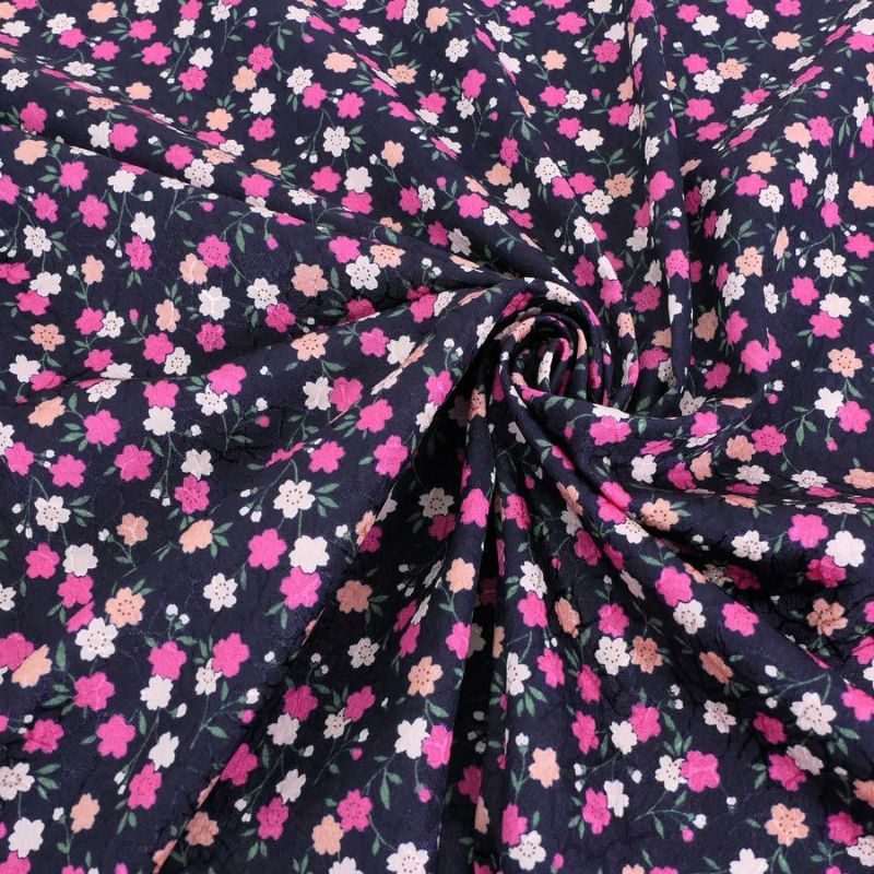 ポリジャガードちりめん生地 可憐な小桜(濃紺)10cm単位 切り売り ポリエステルチリメンジャカード和調プリント 巾着・和小物に