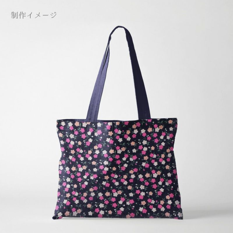 ポリジャガードちりめん生地 可憐な小桜(濃紺)10cm単位 切り売り ポリエステルチリメンジャカード和調プリント 巾着・和小物に