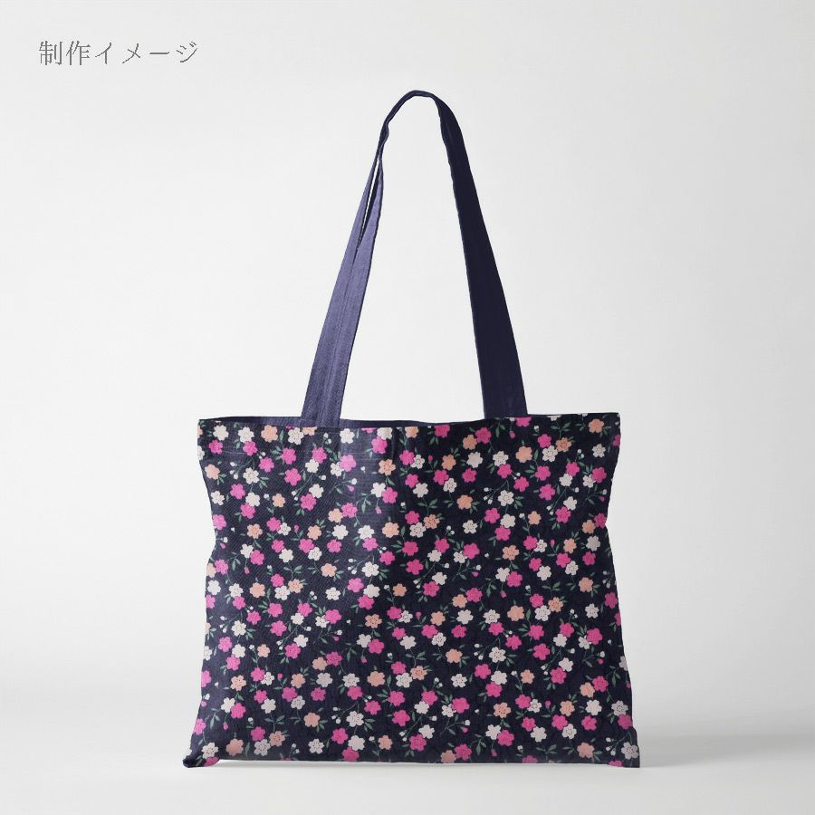 ポリジャガードちりめん生地 可憐な小桜(濃紺)10cm単位 切り売り ポリエステルチリメンジャカード和調プリント 巾着・和小物に