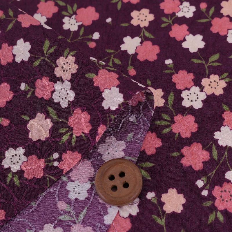 ポリジャガードちりめん生地 可憐な小桜(深紫)10cm単位 切り売り ポリエステルチリメンジャカード 洗える縮緬 衣類や小物作りに